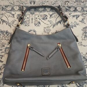 Dooney & Bourke Gray and Gold Shoulder Bag with Sleek Leather  Design